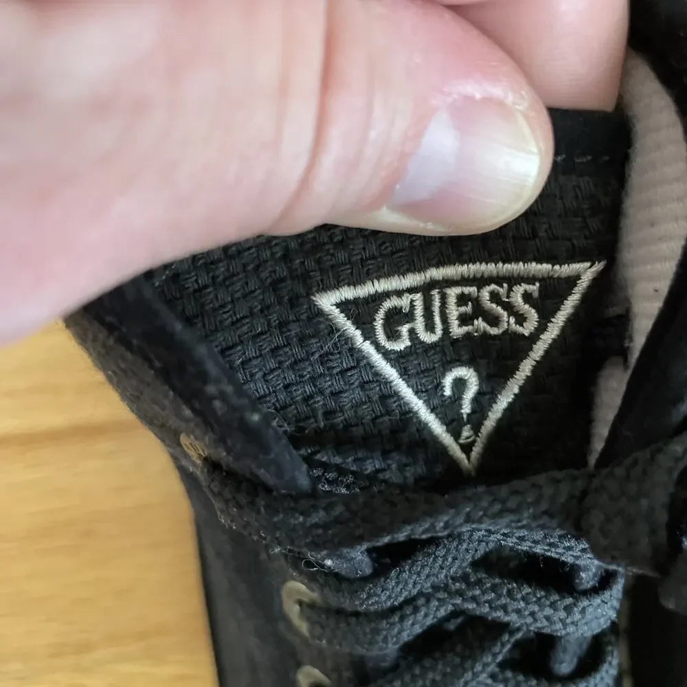 Guess Women's 7.5 Black Suede Boots worn once mid top lace up Shoes BP